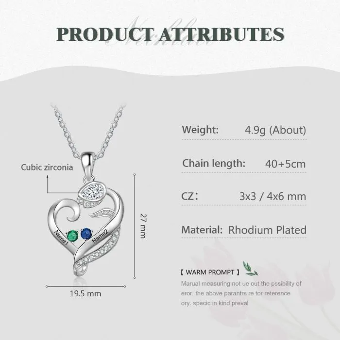 Birthstone Heart Necklace- Valentine's Day Gifts For Her