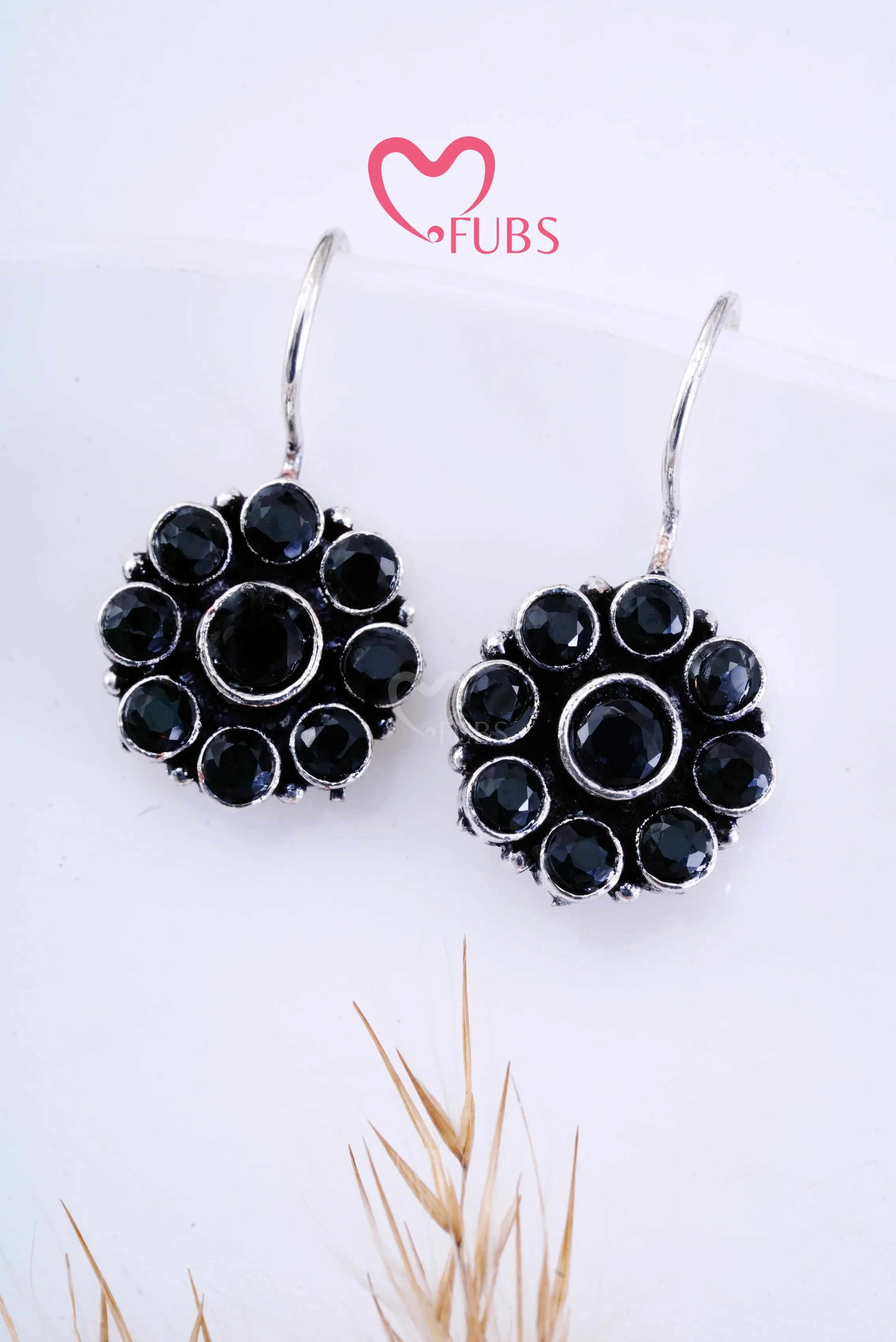 Black Gemstone Glimmer Hook Earrings