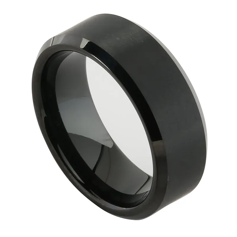 Black Tungsten Beveled Edge Wedding Ring 8mm