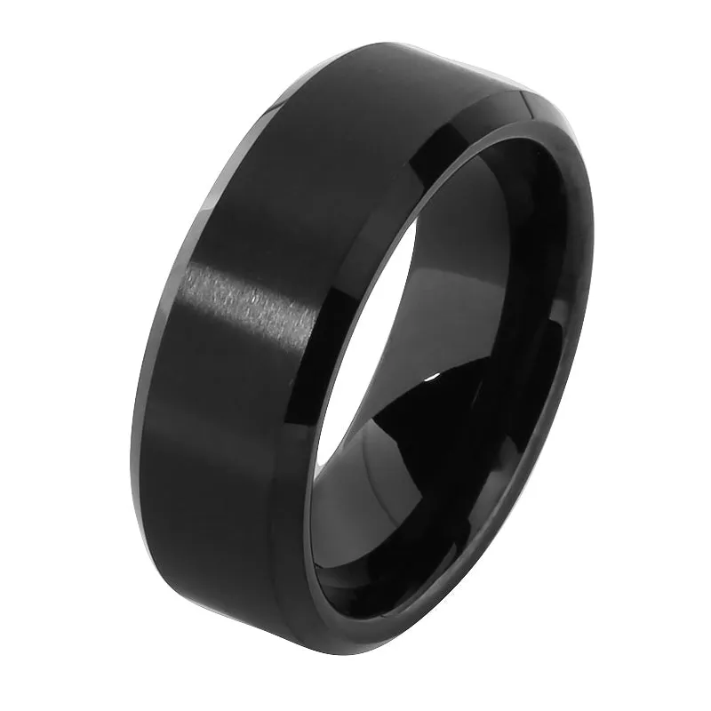 Black Tungsten Beveled Edge Wedding Ring 8mm