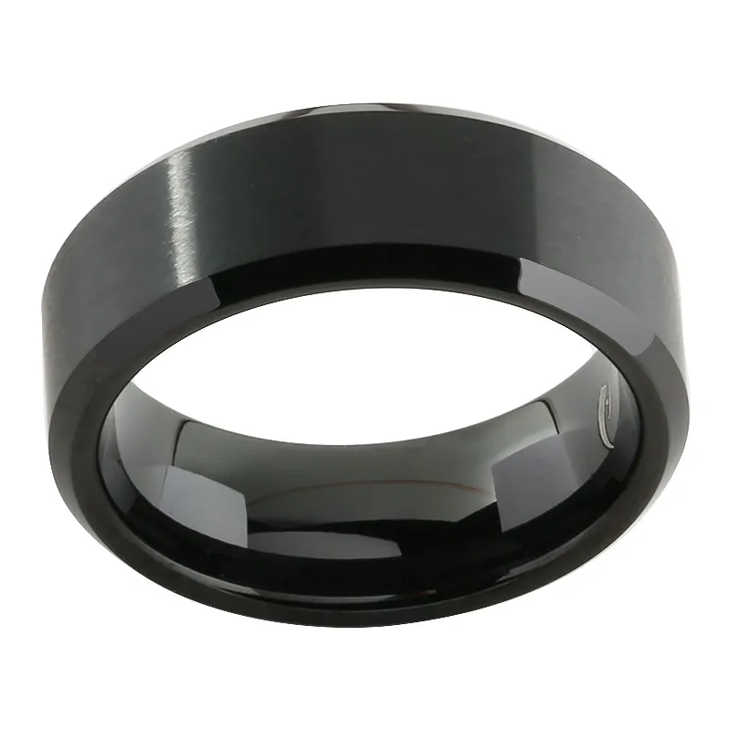 Black Tungsten Beveled Edge Wedding Ring 8mm