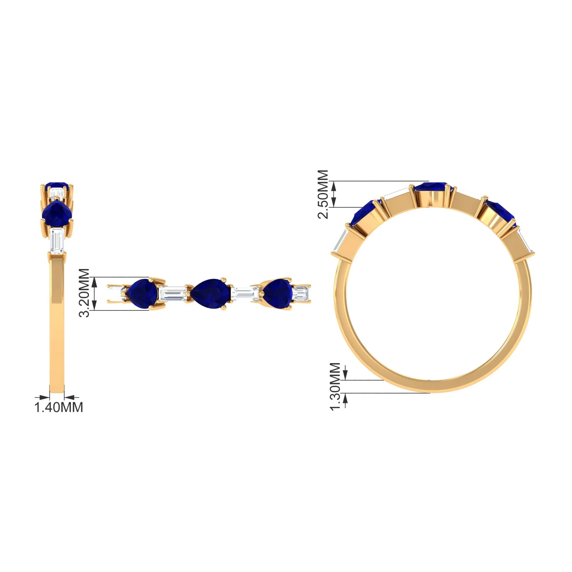 Blue Sapphire and Diamond East West Half Eternity Ring