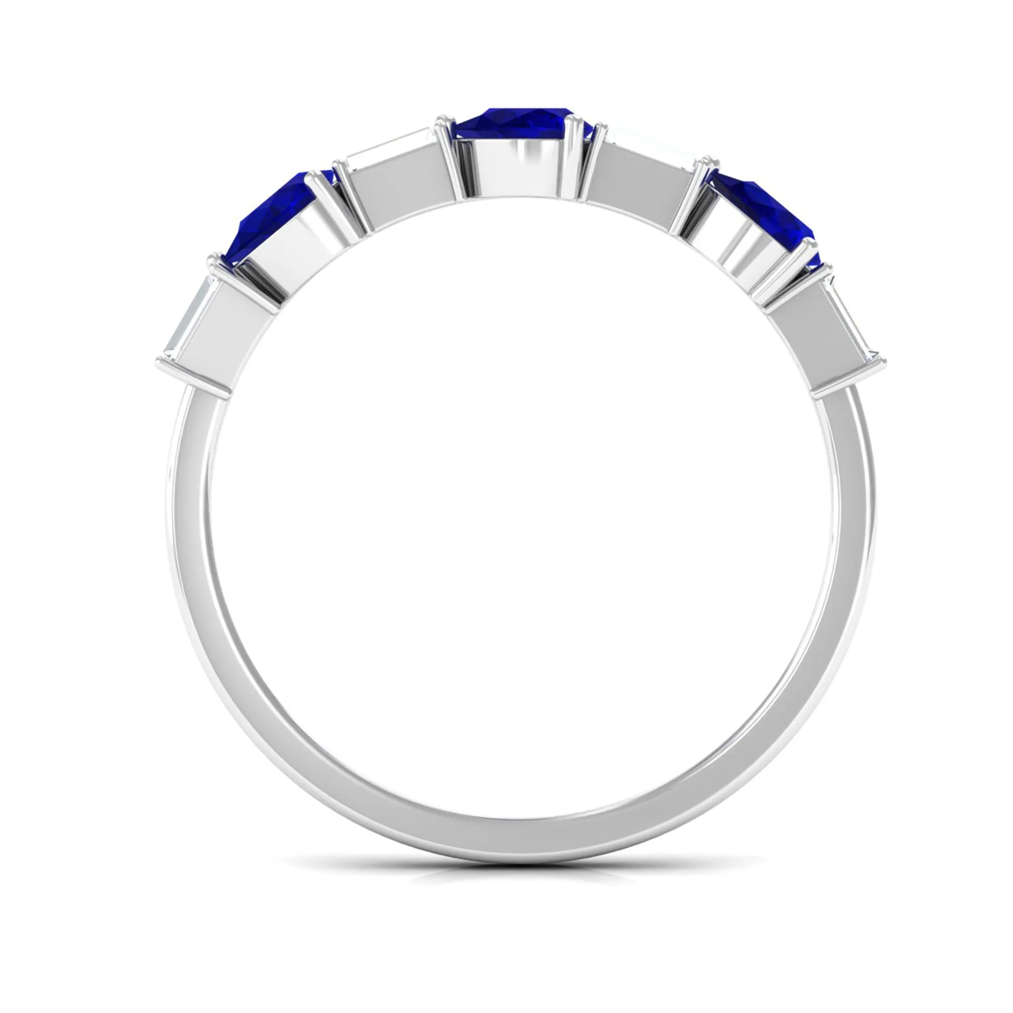 Blue Sapphire and Diamond East West Half Eternity Ring