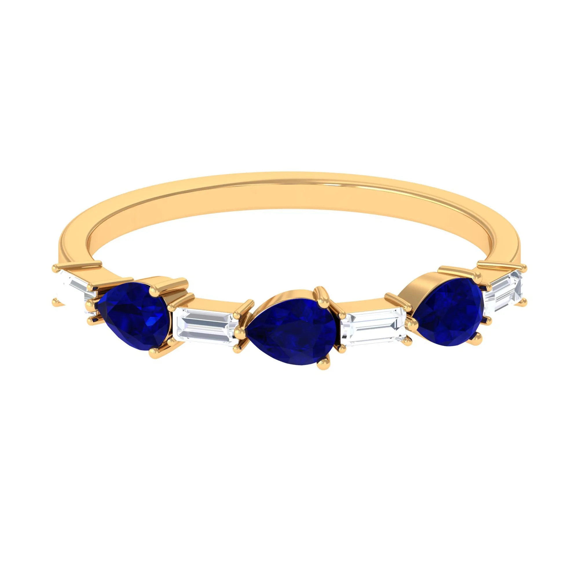 Blue Sapphire and Diamond East West Half Eternity Ring