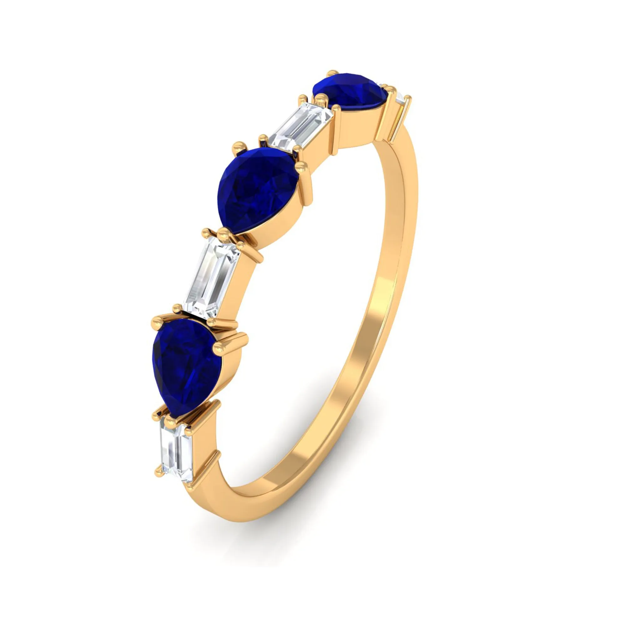 Blue Sapphire and Diamond East West Half Eternity Ring