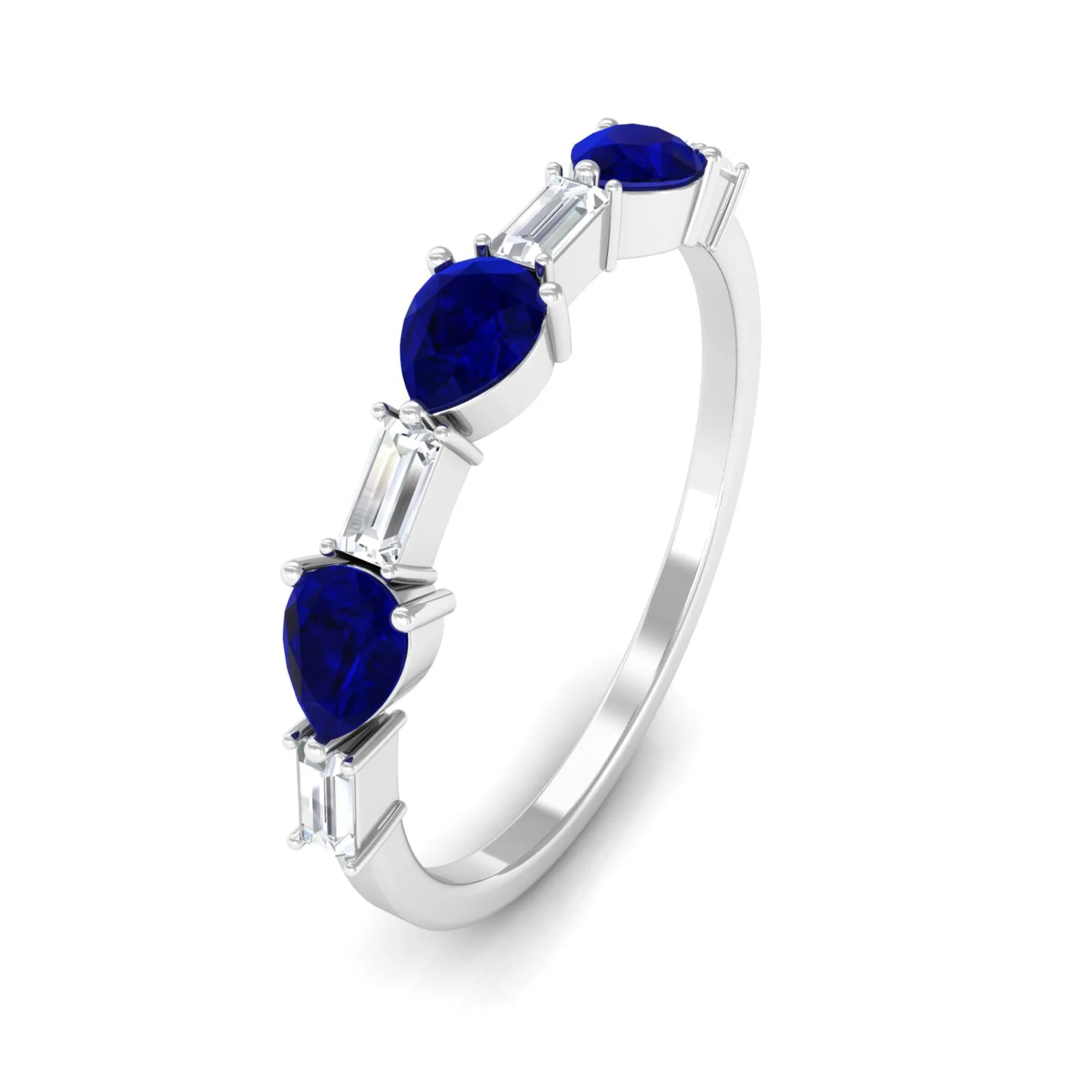 Blue Sapphire and Diamond East West Half Eternity Ring