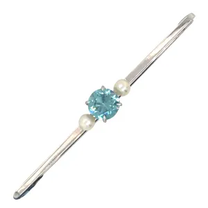 Blue Zircon & Pearl Stock Pin