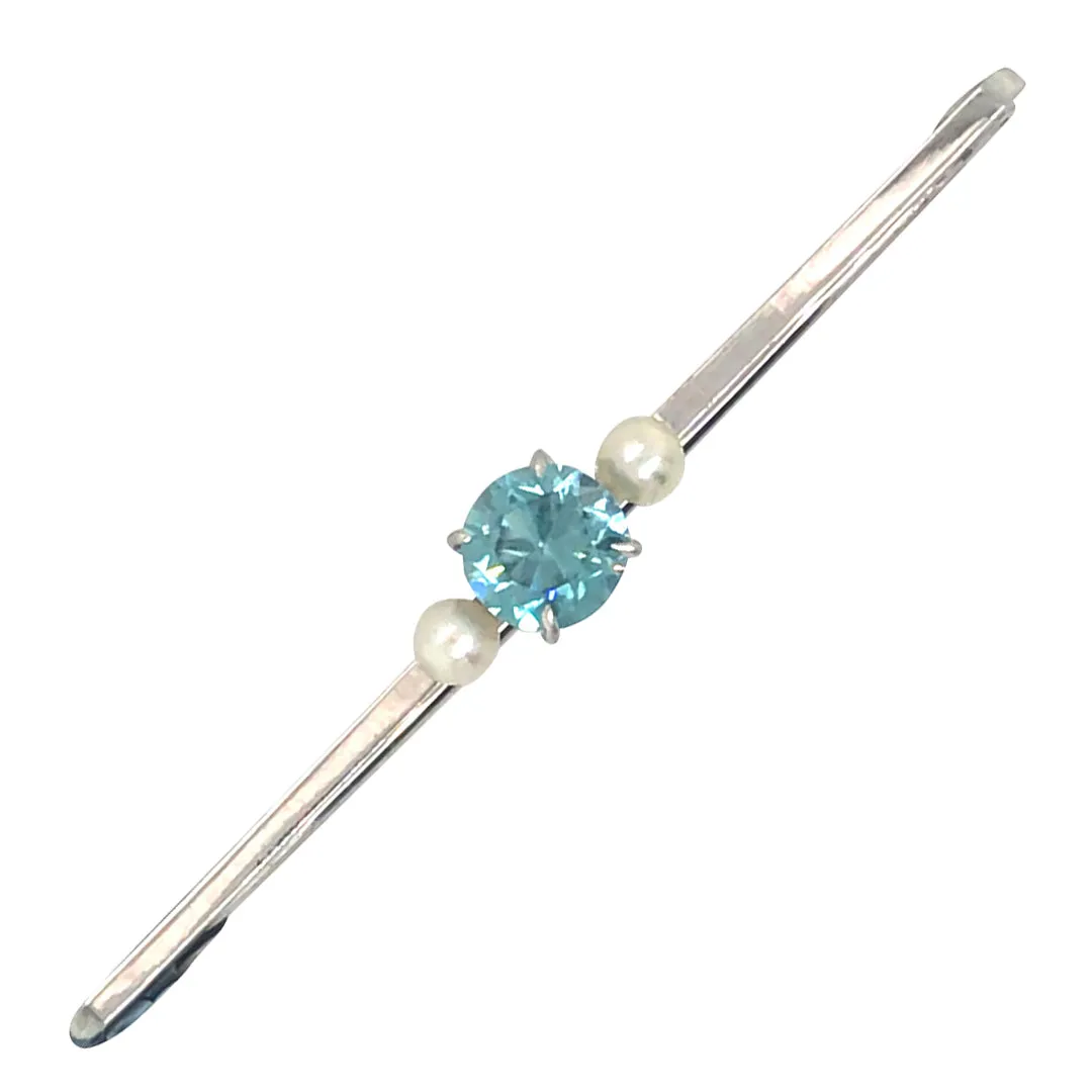 Blue Zircon & Pearl Stock Pin