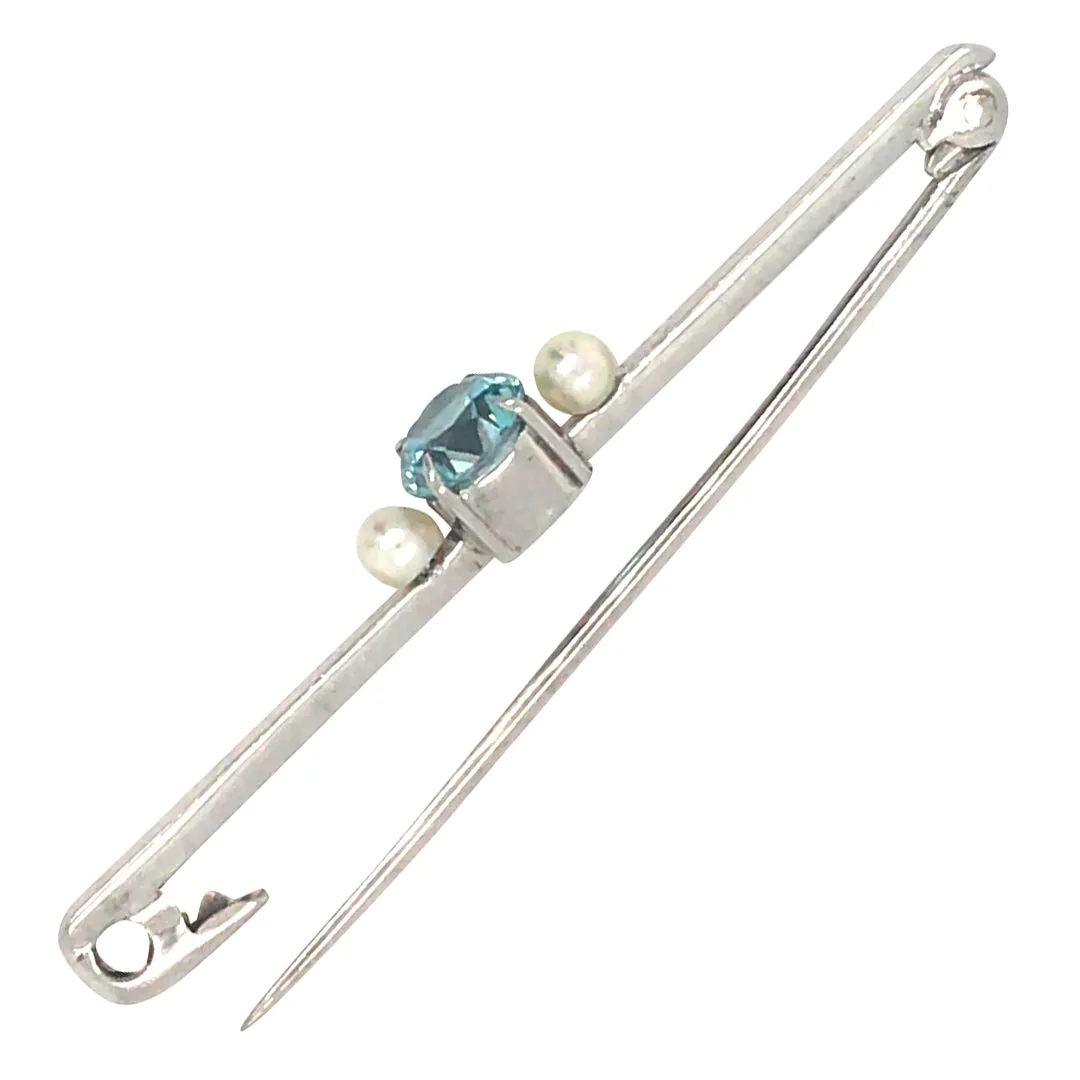 Blue Zircon & Pearl Stock Pin