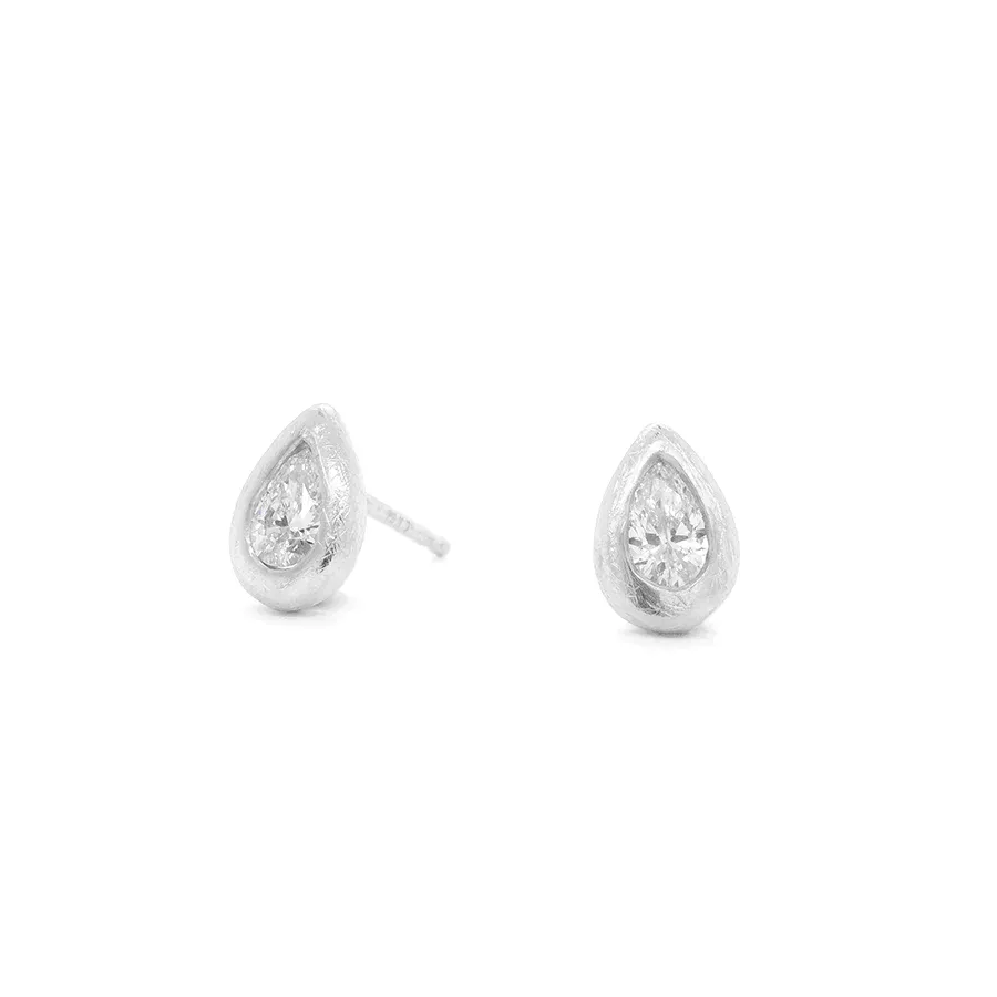 'Boulder' Bezel Pear Gemstone Stud Earrings