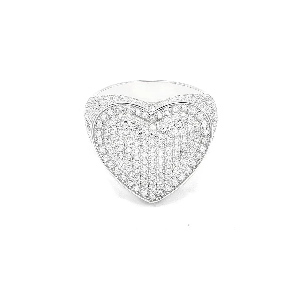 Bubble Heart Ring Signet Pave Cubic Zirconia Statement Chunky Women's Jewelry KESLEY