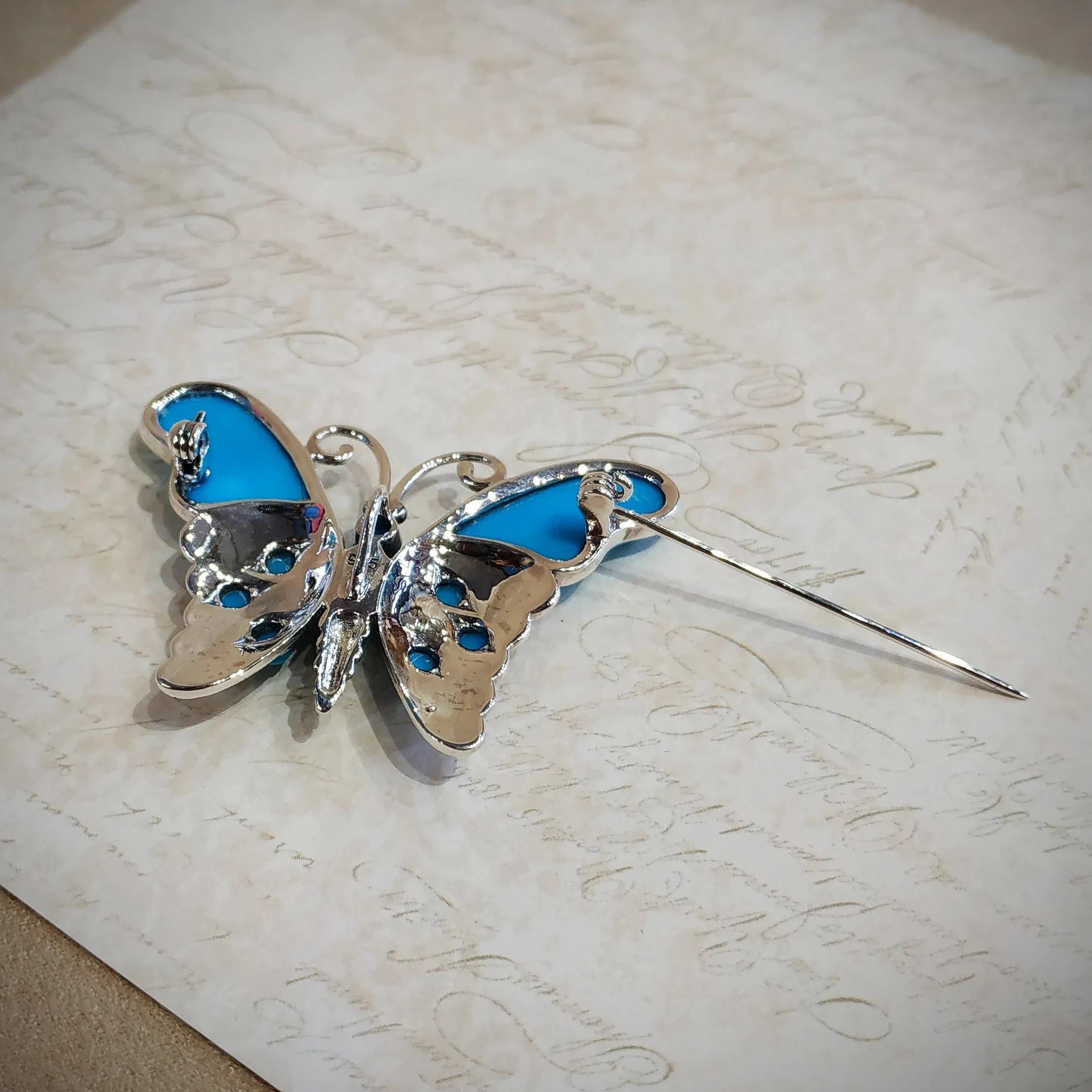 Butterfly Brooch Turquoise Silver Marcasite Pendant