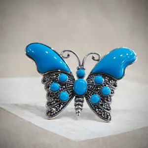 Butterfly Brooch Turquoise Silver Marcasite Pendant