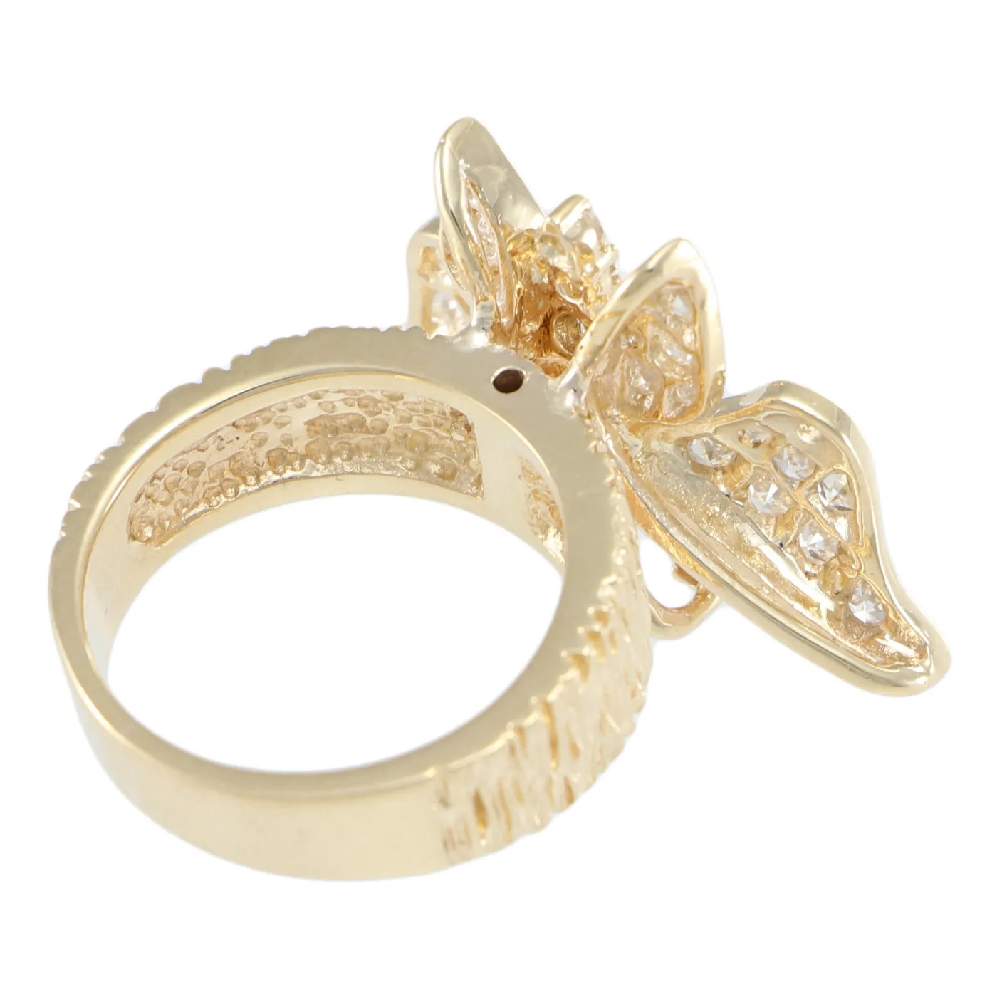 Butterfly Diamond Cocktail Ring Rare Tree Bark Finish 14k Yellow Gold Vintage