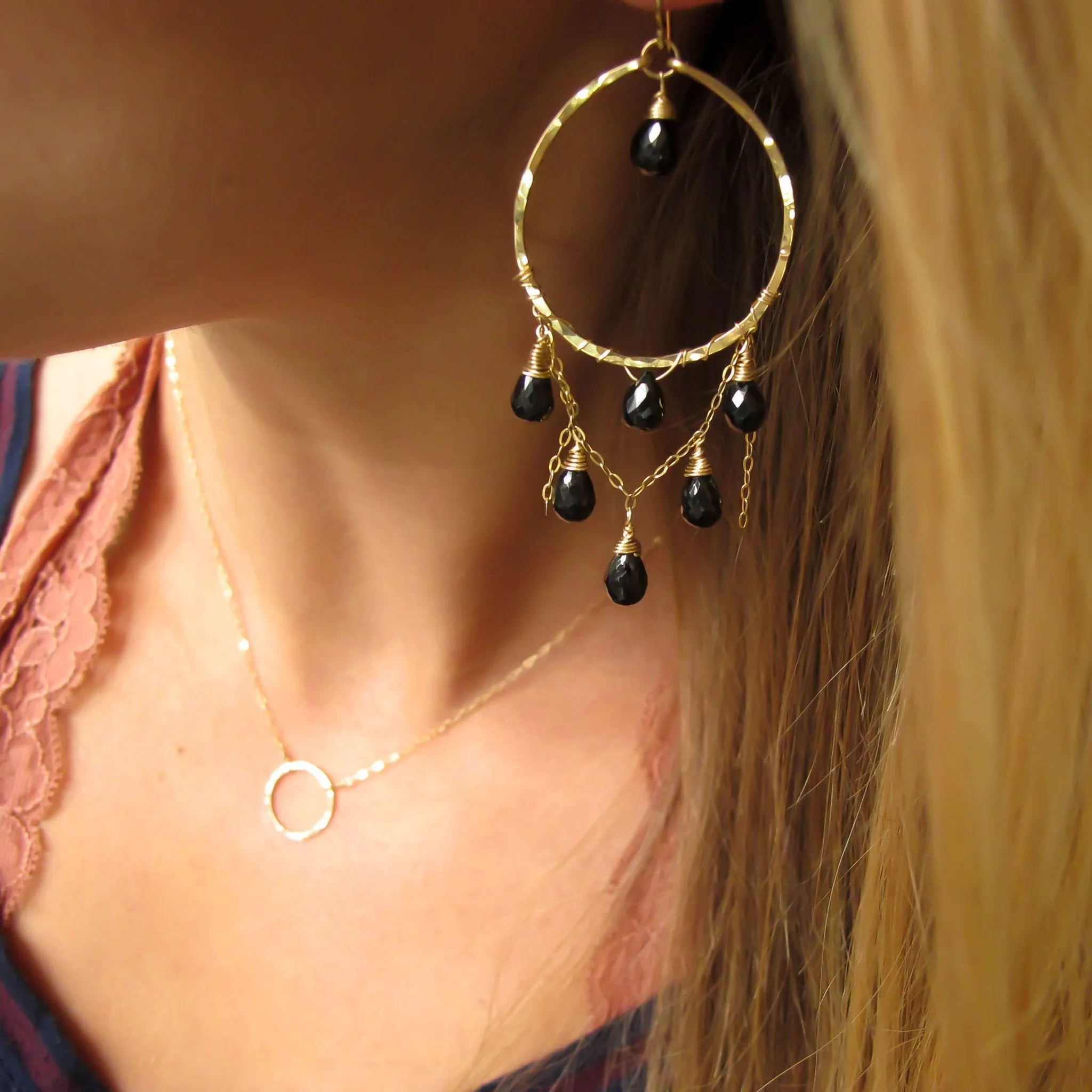 Cascade Gemstone Hoops - Black Spinel