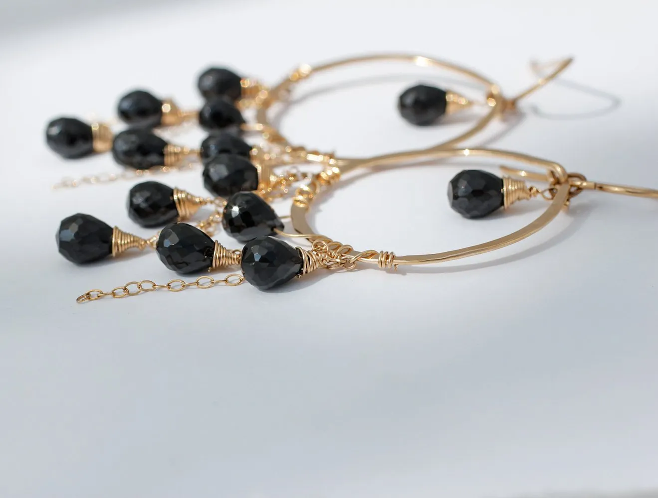 Cascade Gemstone Hoops - Black Spinel