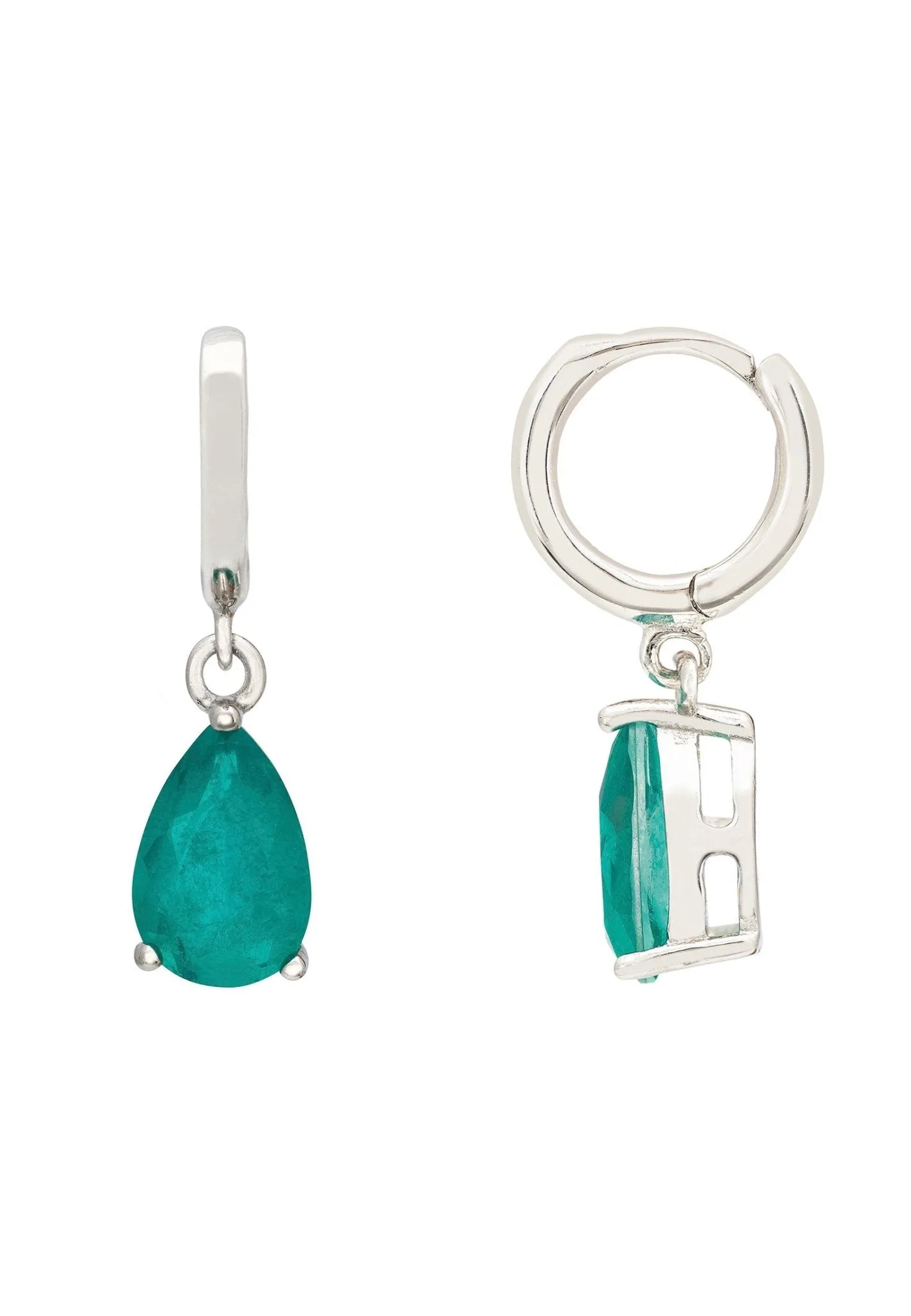 Catherine Teardrop Paraiba Tourmaline Huggie Hoop Earrings Silver