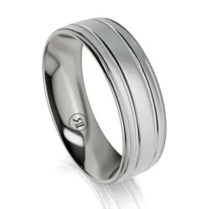 Centered Dual Grooved Titanium Wedding Ring