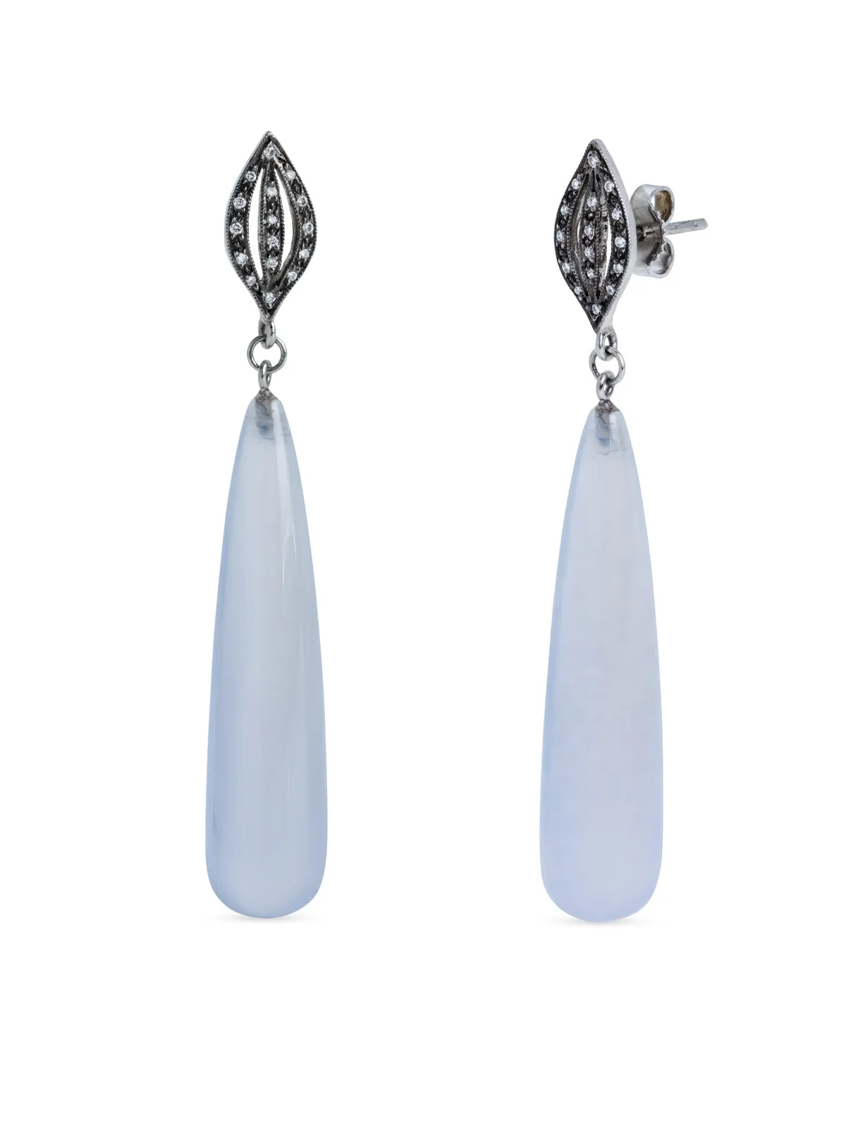 Chalcedony Seed Top Platinum Drop Earrings