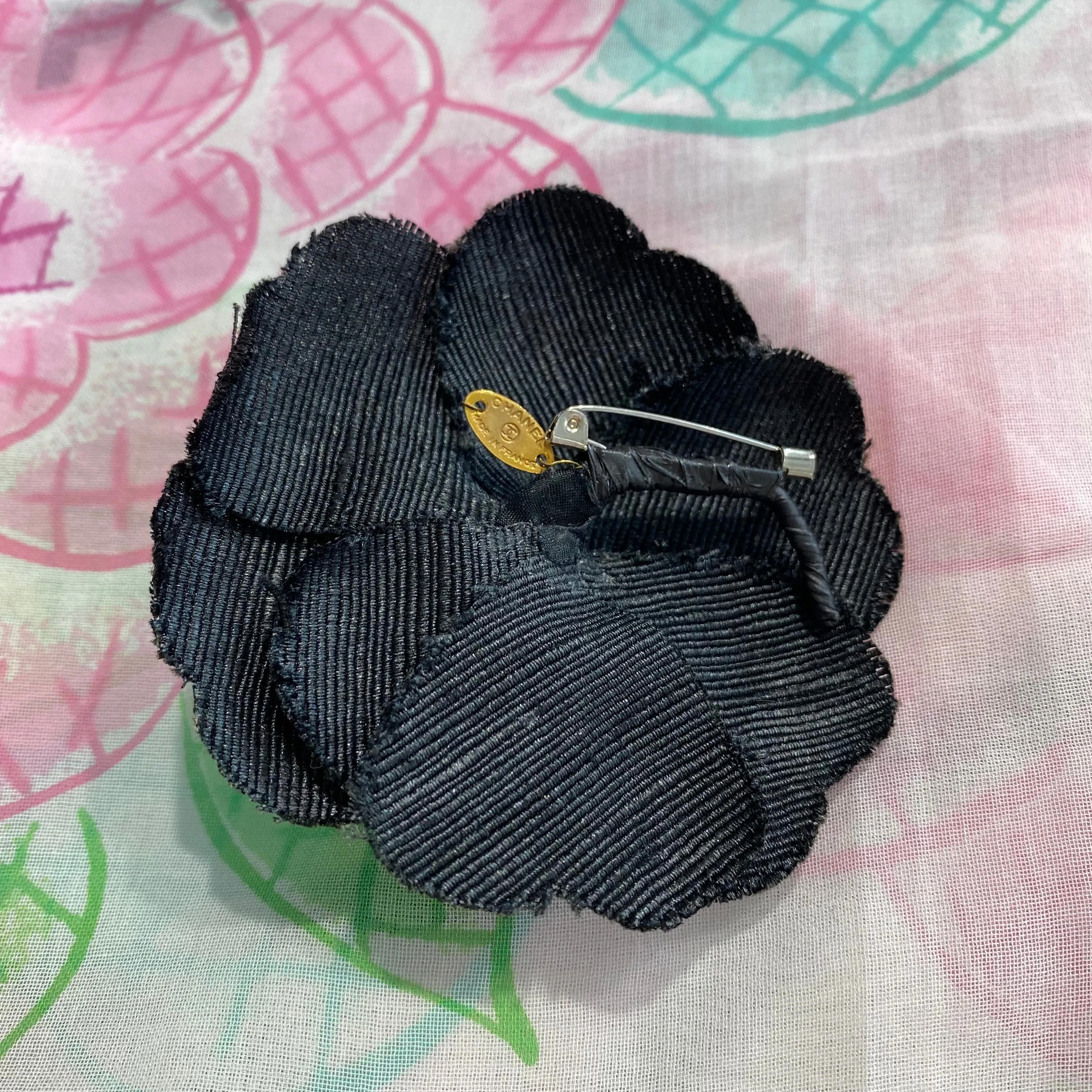 Chanel Black Camellia Brooch