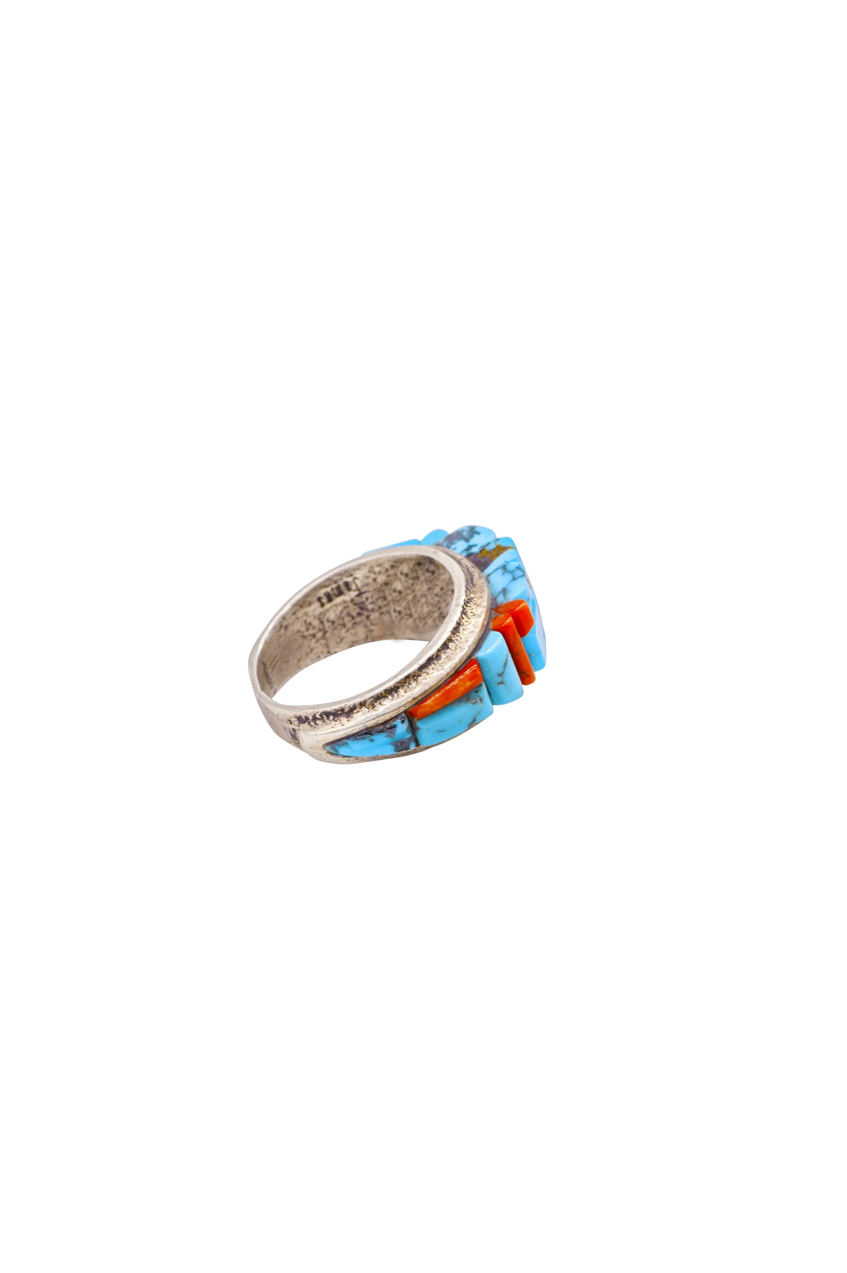 Coral & Kingman Turquoise Inlay Ring | Lester James