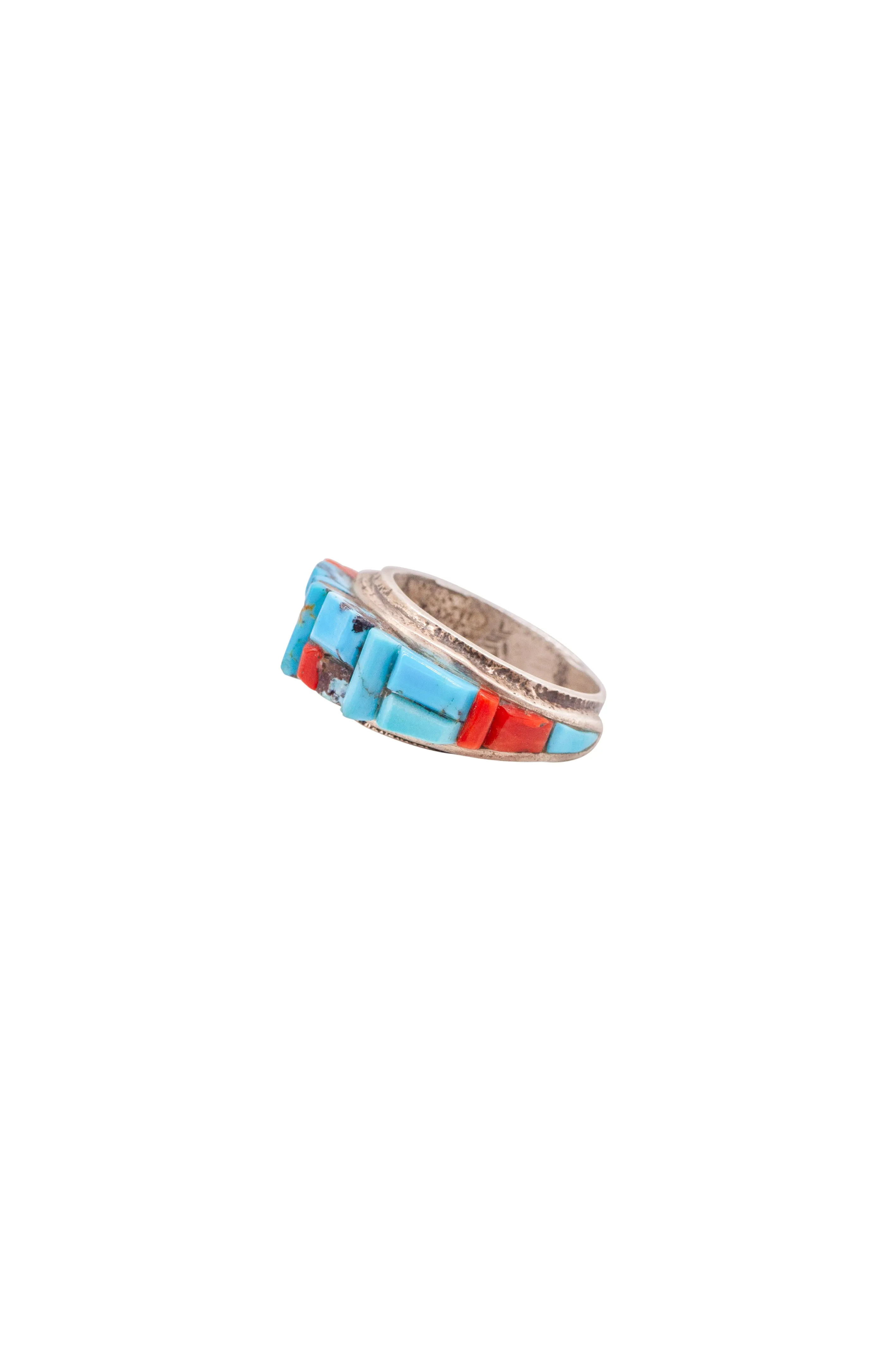 Coral & Kingman Turquoise Inlay Ring | Lester James