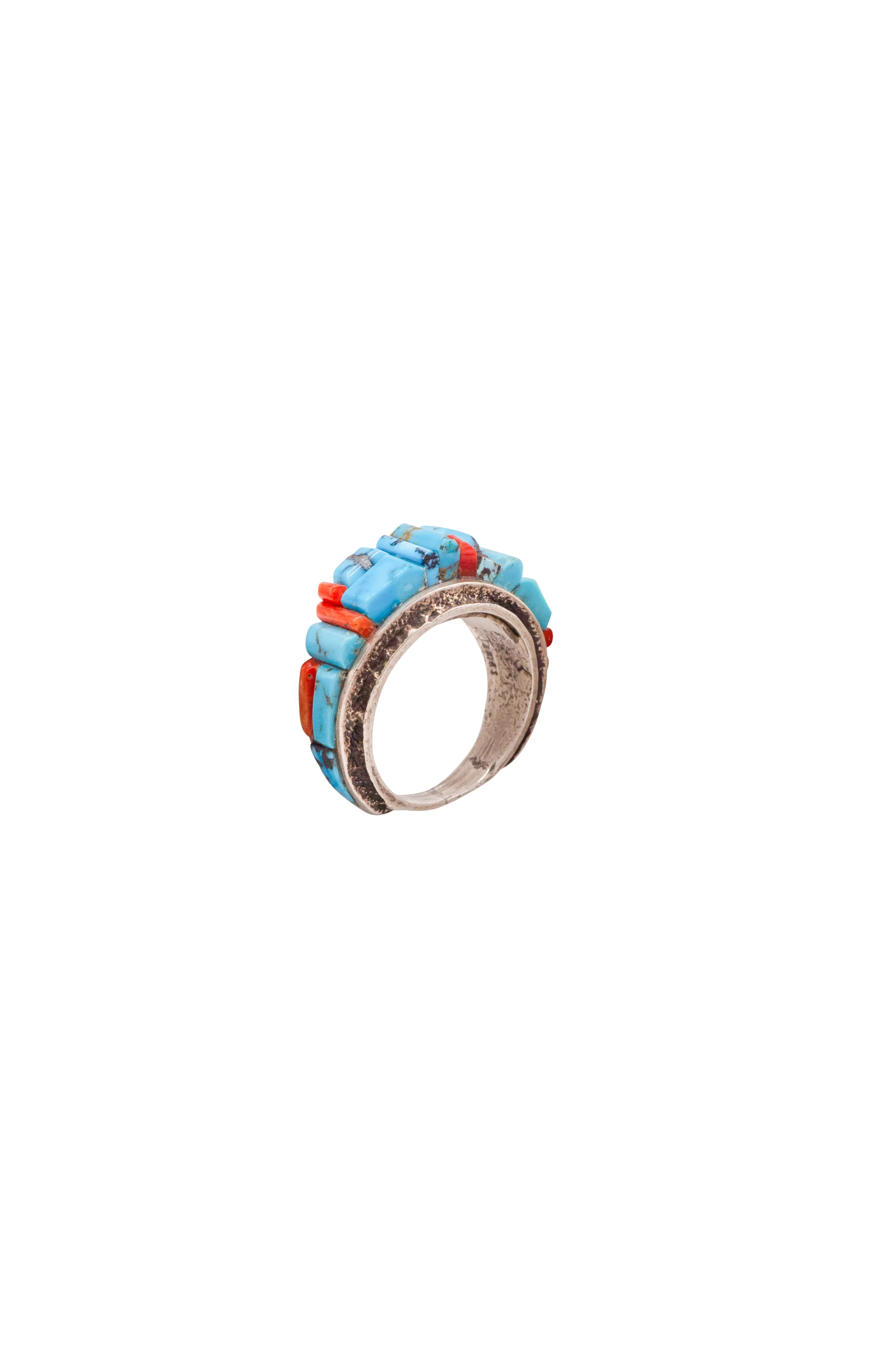 Coral & Kingman Turquoise Inlay Ring | Lester James