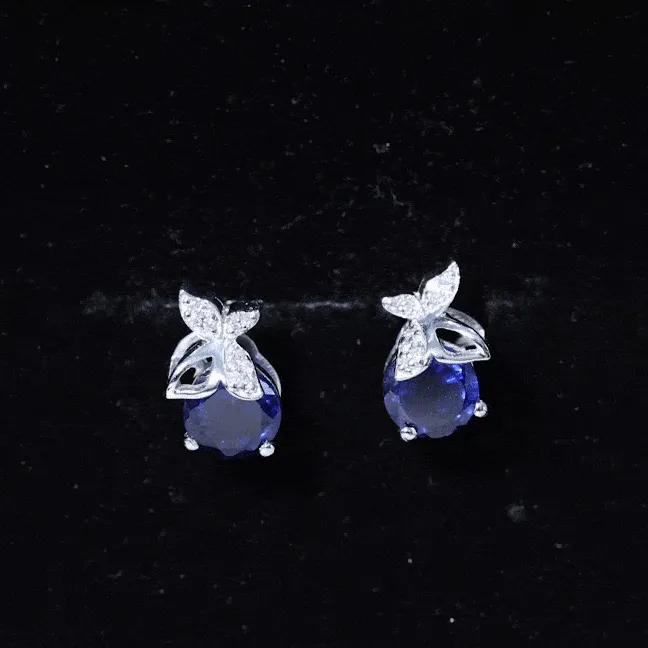 Created Blue Sapphire and Gold Moissanite Butterfly Stud Earrings