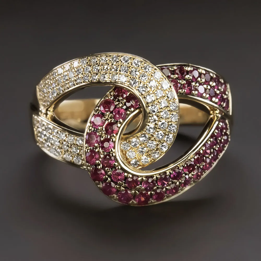 DESIGNER DIAMOND BURMA RUBY COCKTAIL RING PAVE BIG VINTAGE EFFY 14k YELLOW GOLD