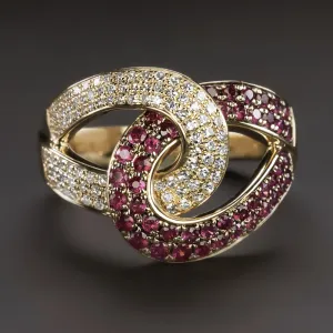 DESIGNER DIAMOND BURMA RUBY COCKTAIL RING PAVE BIG VINTAGE EFFY 14k YELLOW GOLD