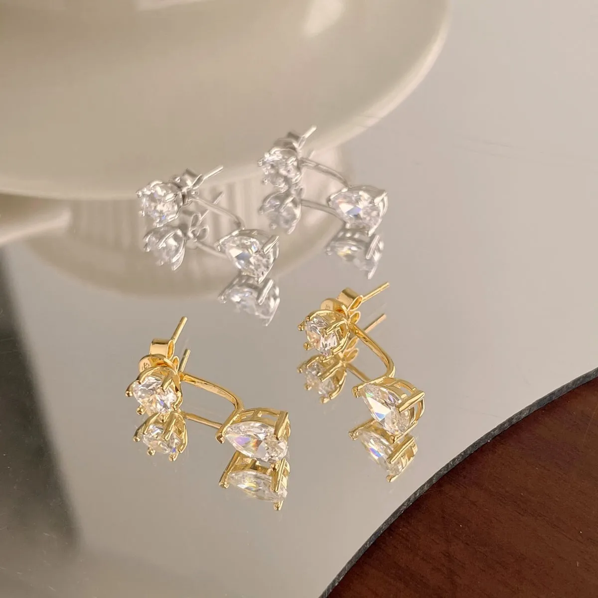 Detachable Crystal Ear Jacket Front Back Earrings