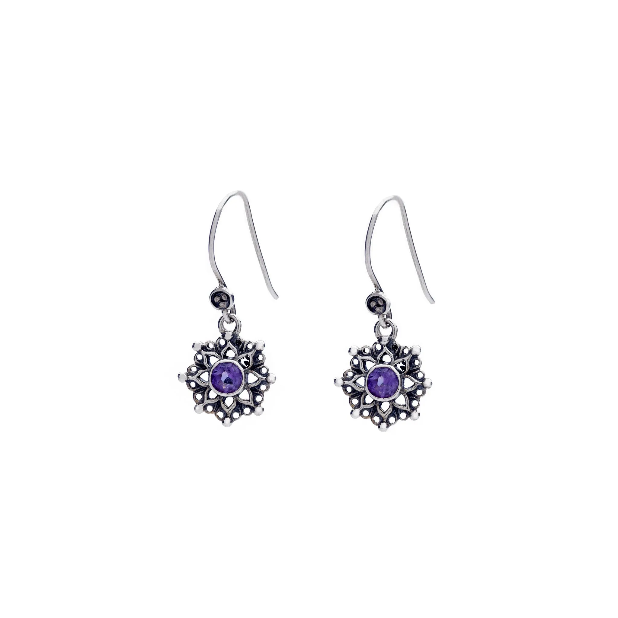 Dharmachakra Sterling Silver Amethyst Serenity Earring