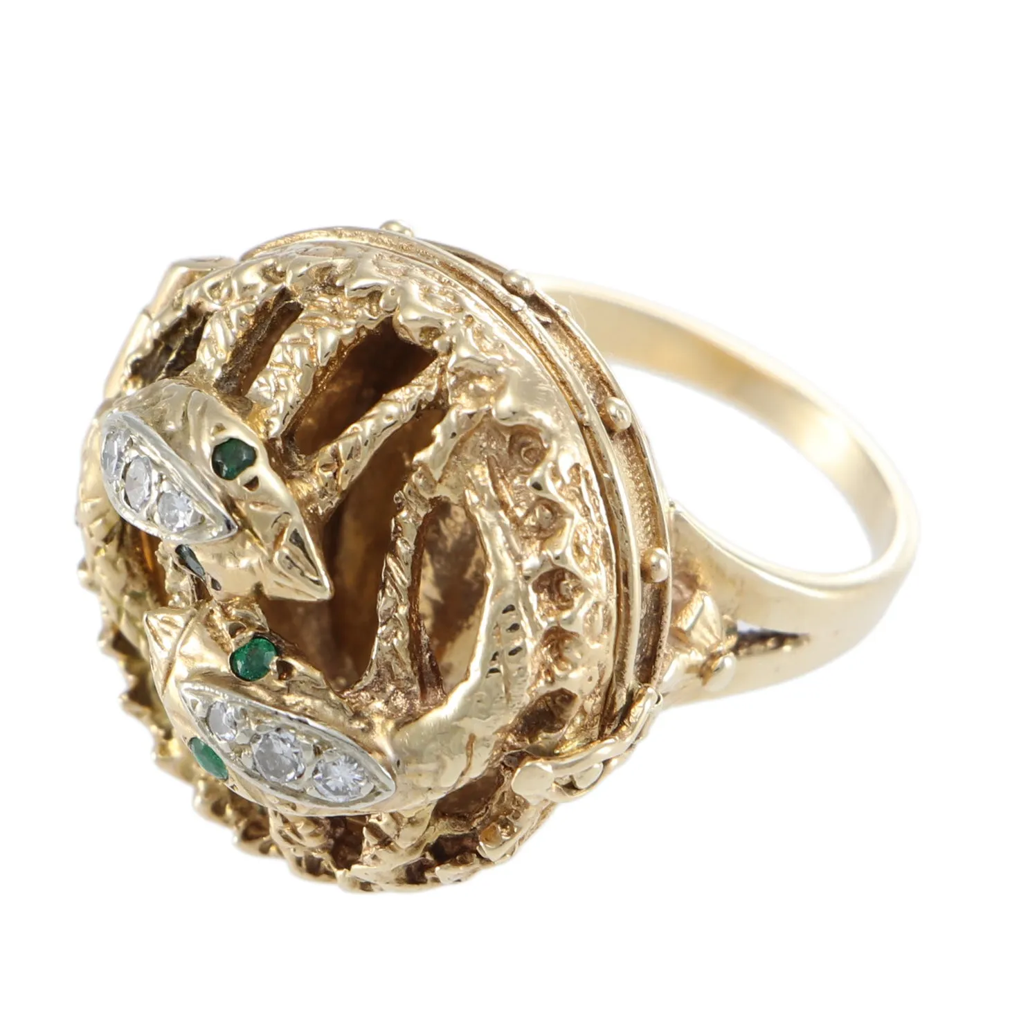 Diamond Emerald Snake Cocktail Ring Lady Antique Victorian 14k Gold Large Basket