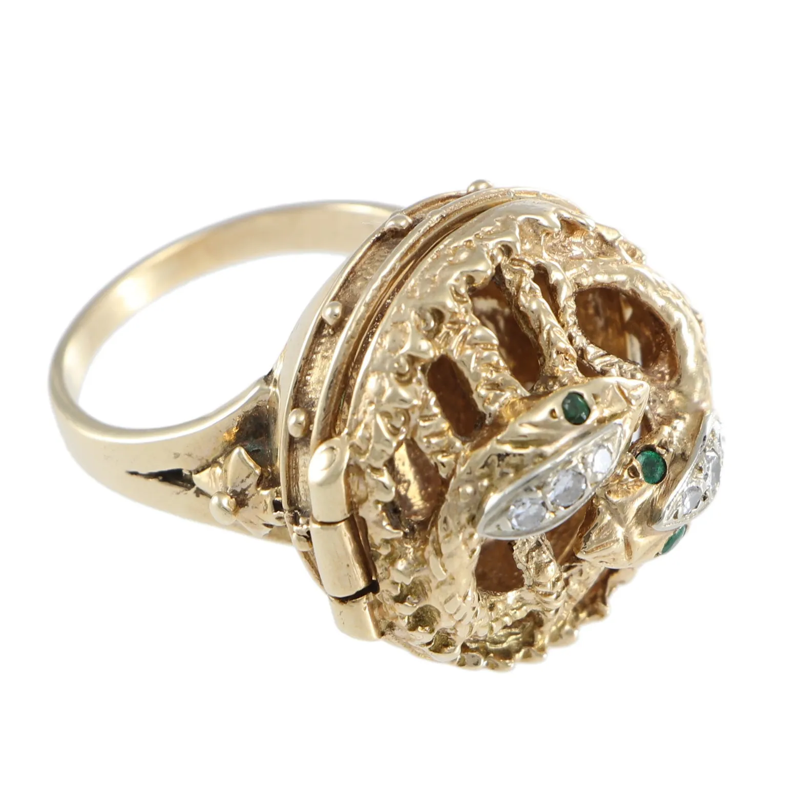 Diamond Emerald Snake Cocktail Ring Lady Antique Victorian 14k Gold Large Basket