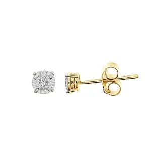 Diamond Stud Round Earrings 10k Yellow Gold Screw back