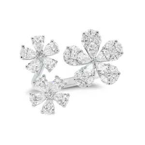 Diamond Triple Flower Open Ring