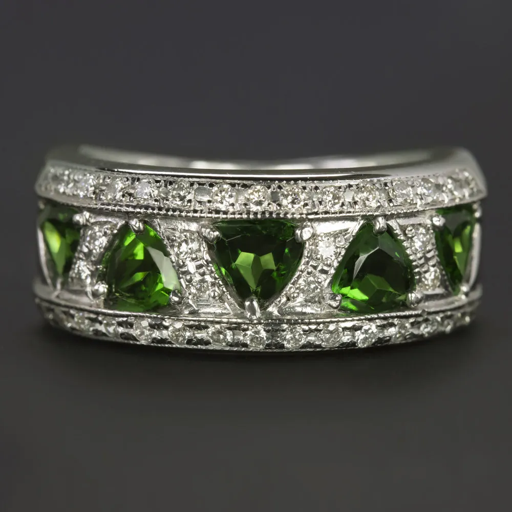 DIAMOND TSAVORITE GARNET COCKTAIL RING WIDE BAND PLATINUM 9.4gm NATURAL TRILLION