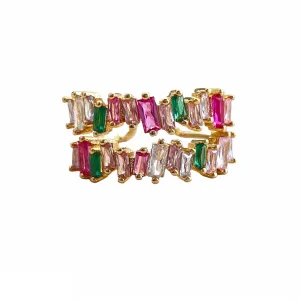 Double Colorful Crystal Open Ring