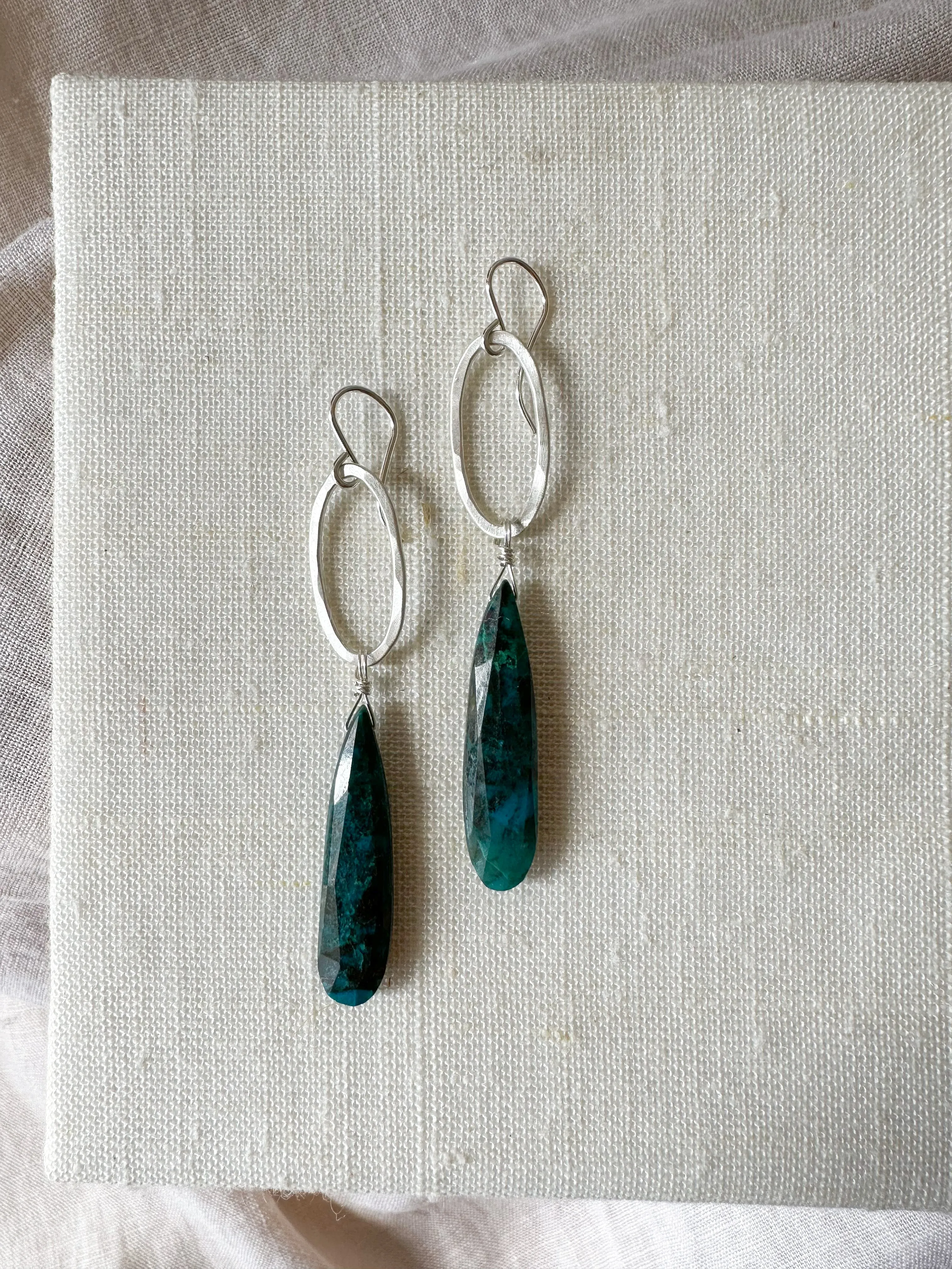 E2319 - forged link with chrysocolla drop earrings