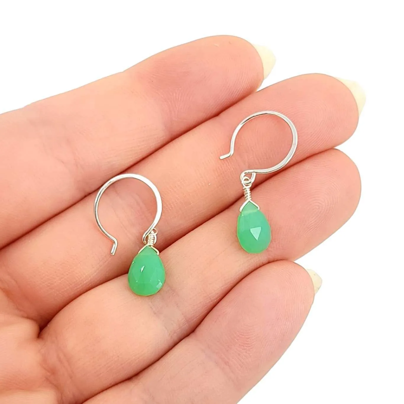 Earrings - Soft Mint Green Chrysoprase Gemstone Drops Sterling by Foamy Wader