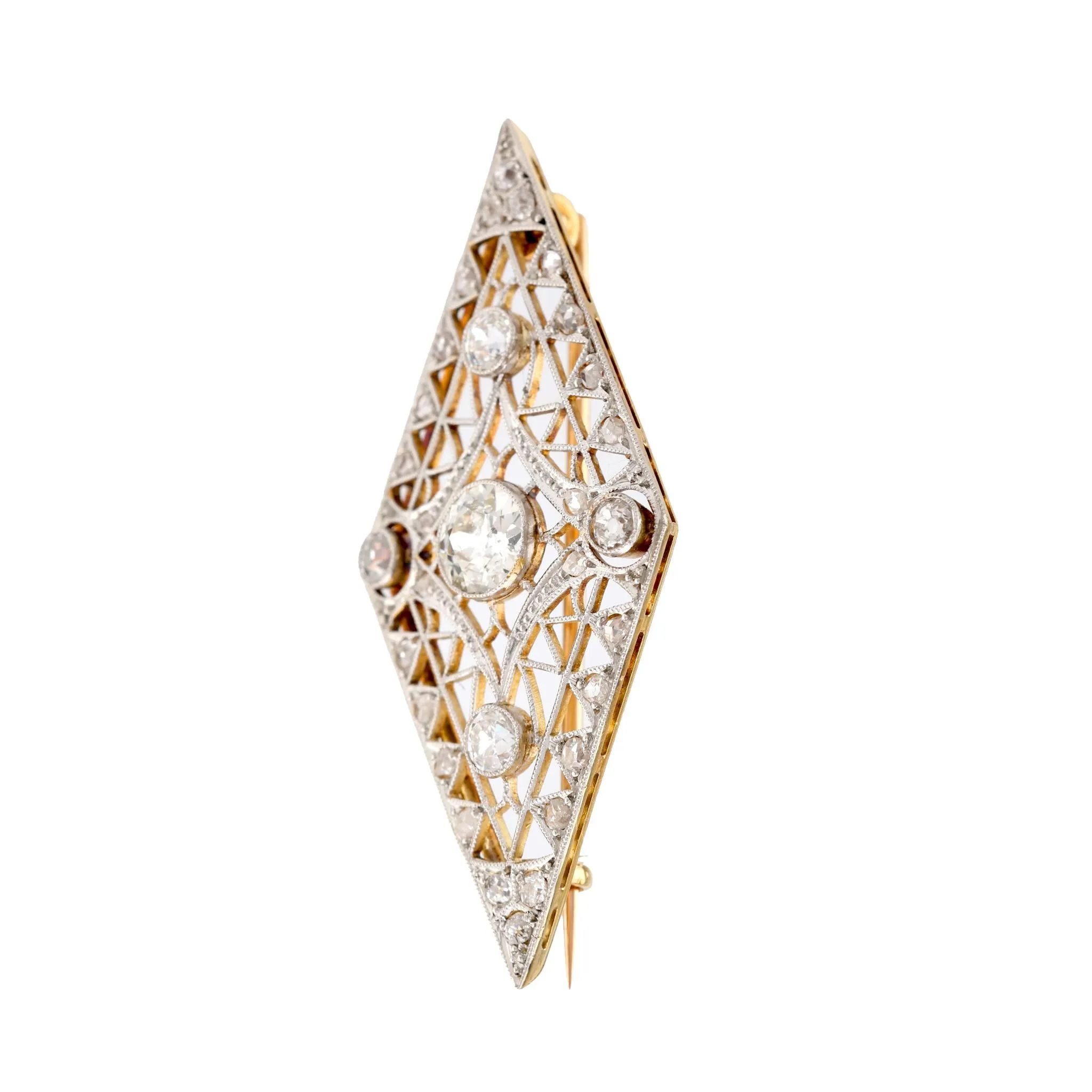 Edwardian Diamond 18K Yellow Gold Silver Brooch