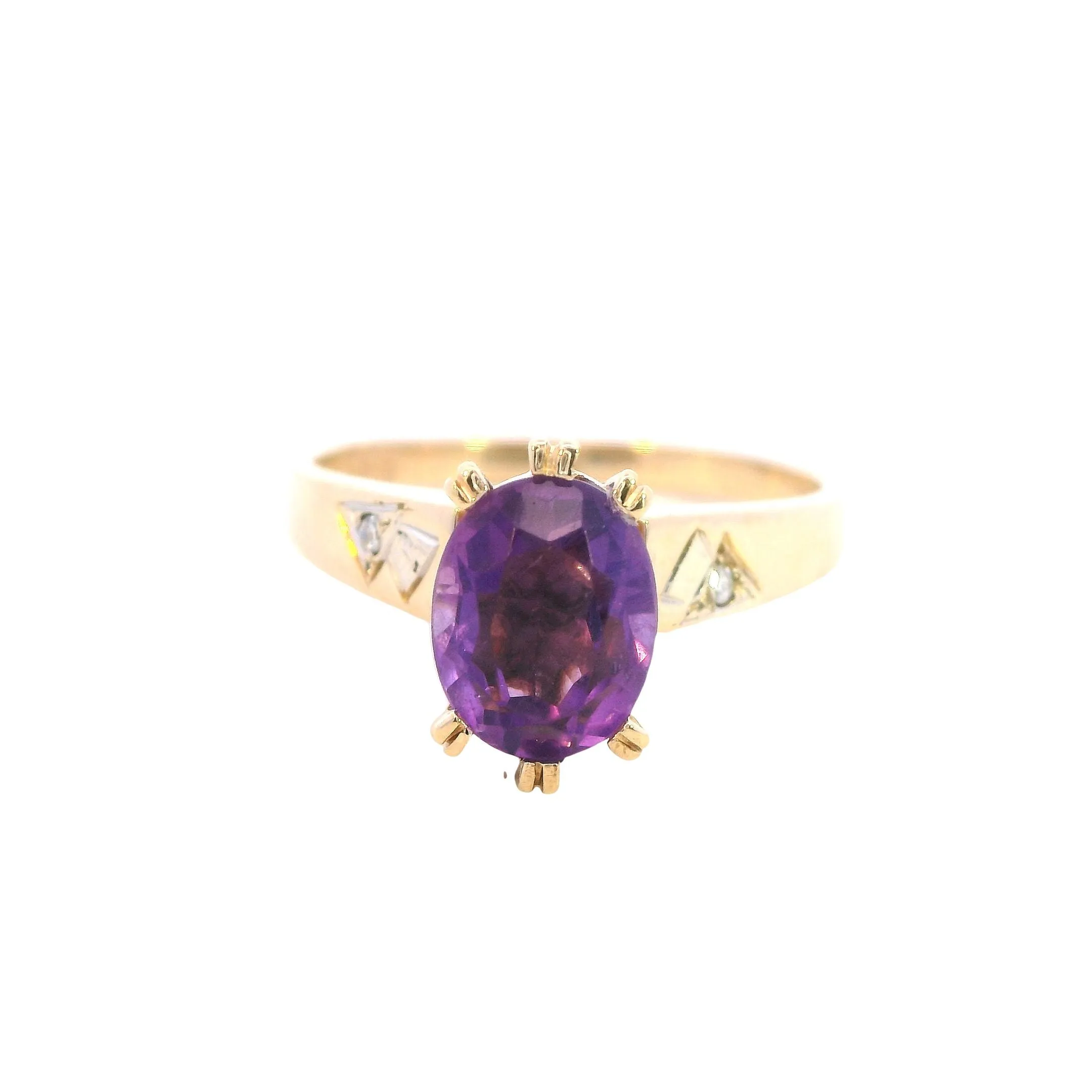 Elegant 9ct Yellow Gold Amethyst & Diamond Ring