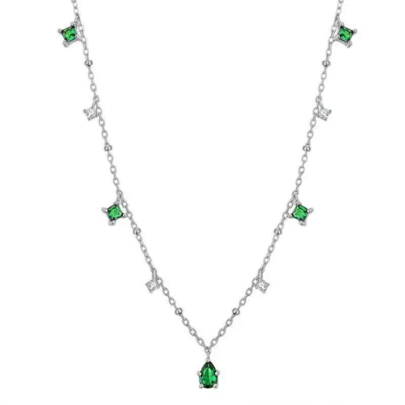 Elegant Glitz Green Water Droplet Cubic Zirconia Pendant Necklace