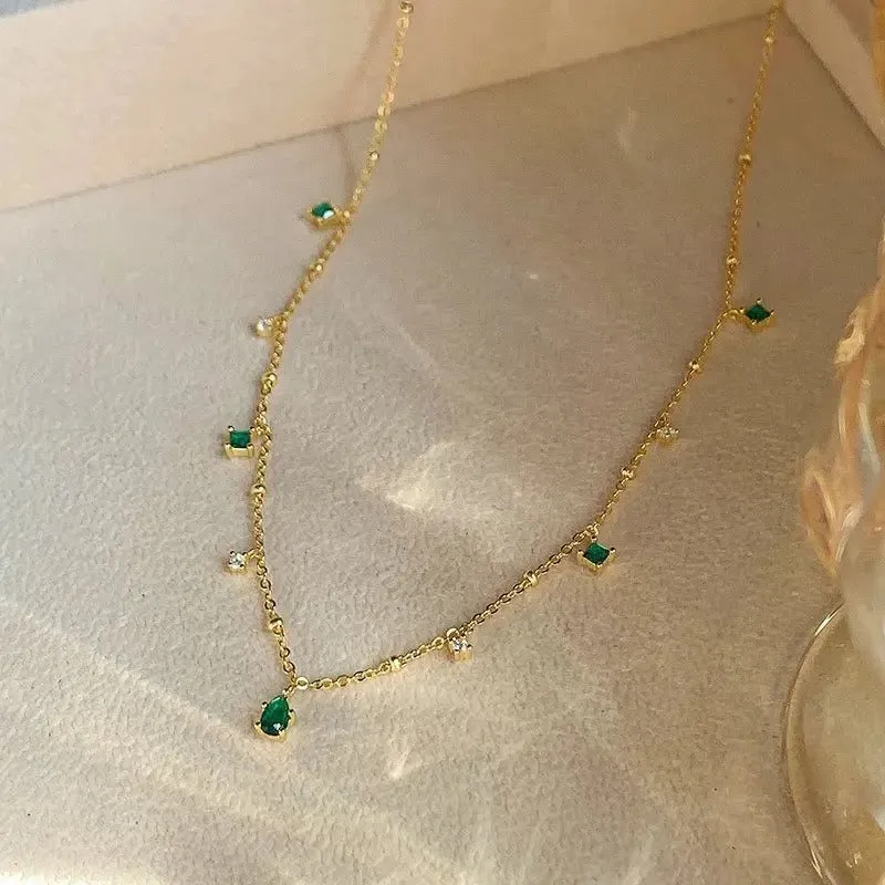 Elegant Glitz Green Water Droplet Cubic Zirconia Pendant Necklace