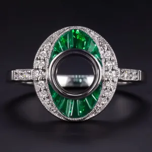 EMERALD DIAMOND RING SETTING 1 CARAT ROUND VINTAGE ENGAGEMENT ART DECO GEOMETRIC