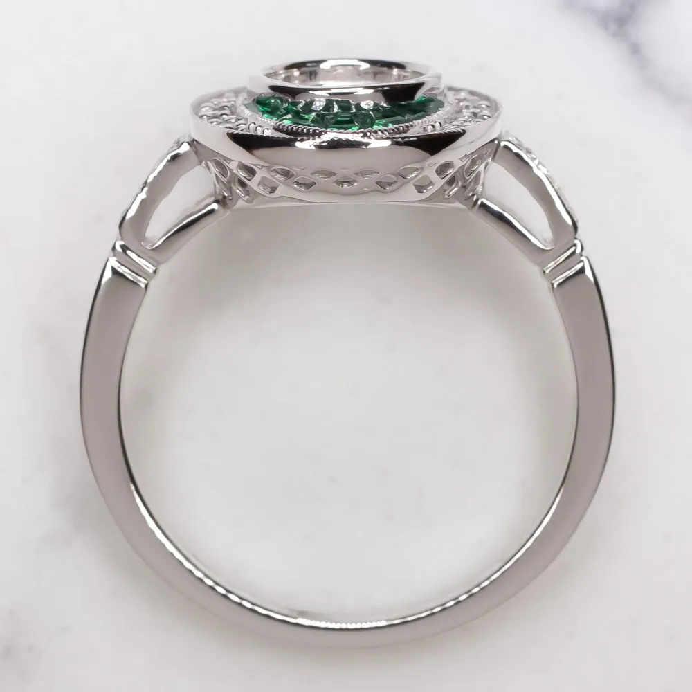 EMERALD DIAMOND RING SETTING 1 CARAT ROUND VINTAGE ENGAGEMENT ART DECO GEOMETRIC