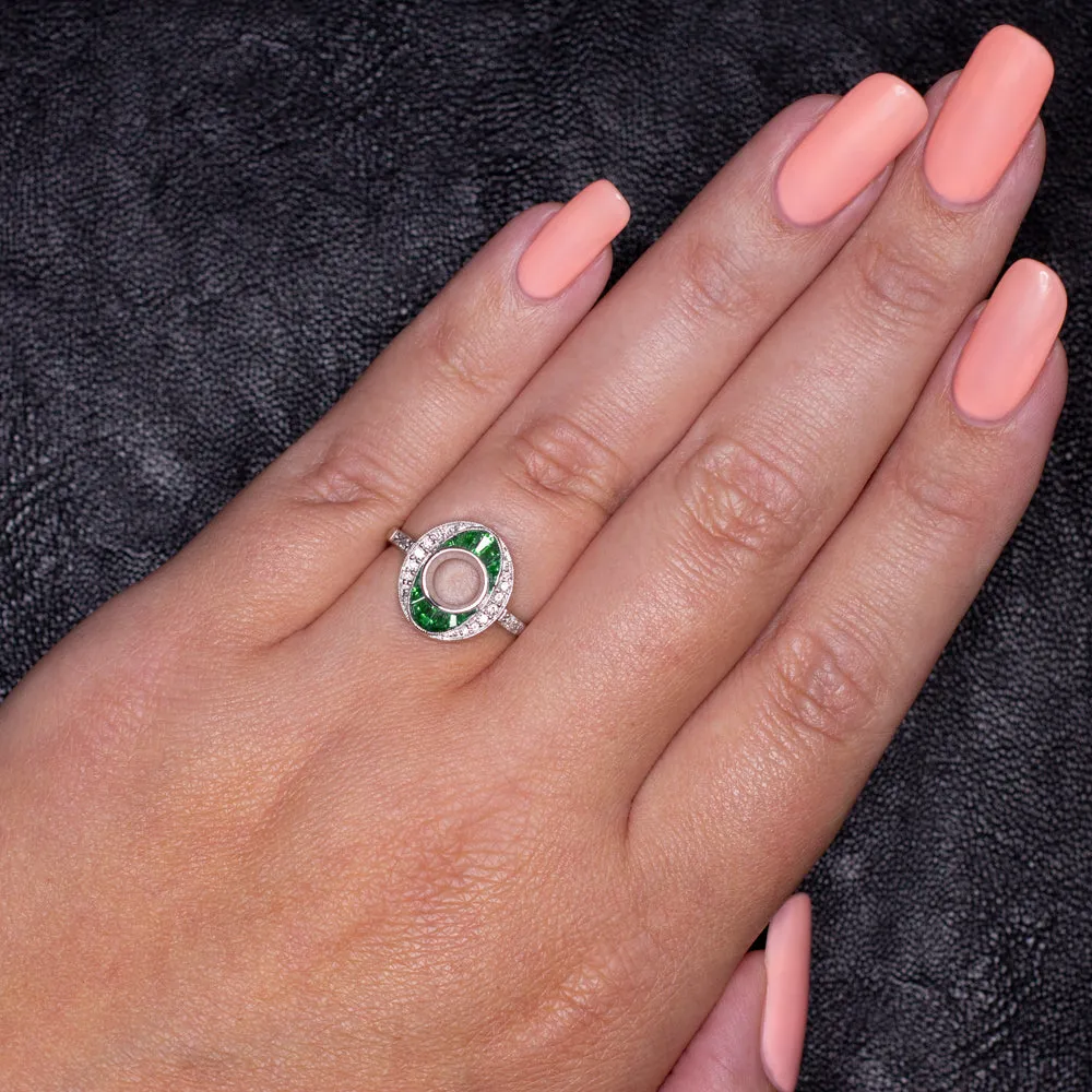 EMERALD DIAMOND RING SETTING 1 CARAT ROUND VINTAGE ENGAGEMENT ART DECO GEOMETRIC