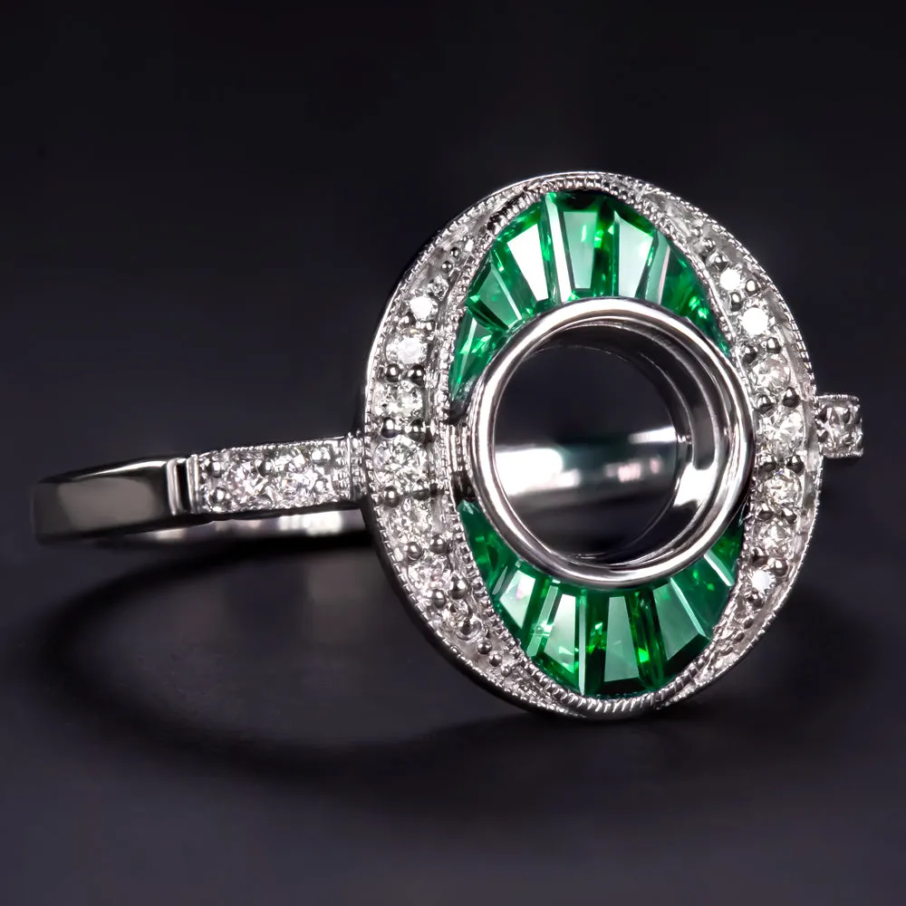 EMERALD DIAMOND RING SETTING 1 CARAT ROUND VINTAGE ENGAGEMENT ART DECO GEOMETRIC