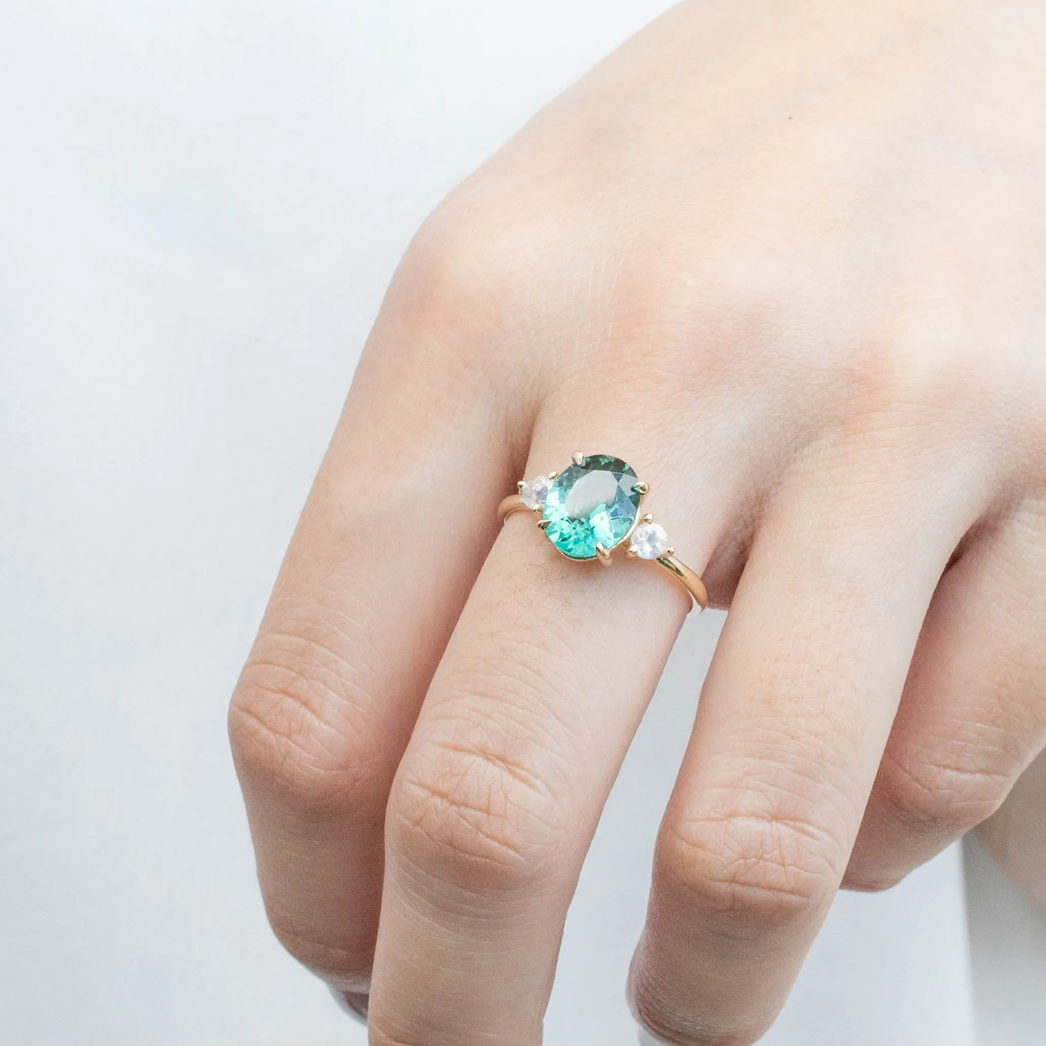 Emilie Ring - 2.09ct Green Tourmaline & Moonstone (One of a kind)