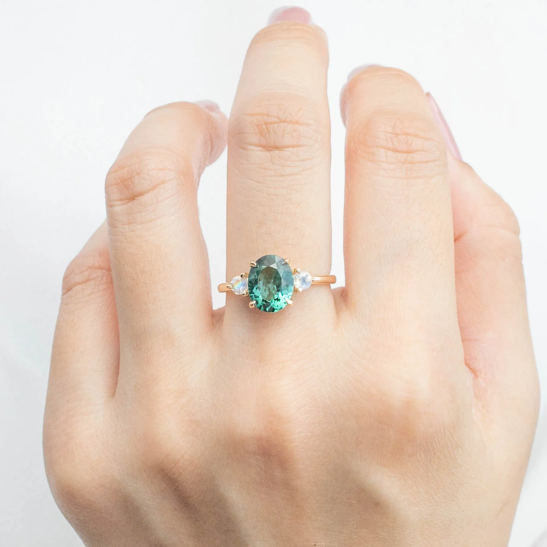 Emilie Ring - 2.09ct Green Tourmaline & Moonstone (One of a kind)